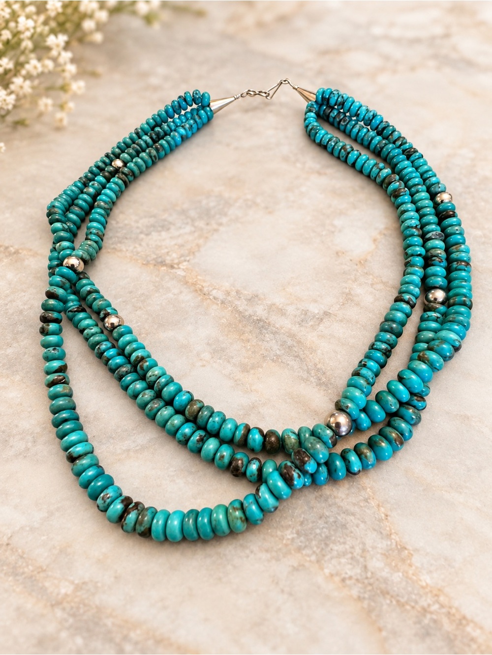 Turquoise  and Silver Multi-Strand Necklace